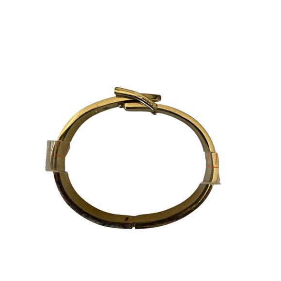 Vintage Gold-Tone Belt Buckle Design Bangle Bracelet With Cream Enamel Accent - Picture 5 of 6